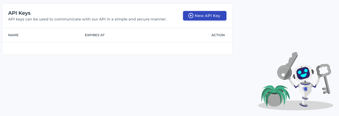 Image Screenshot of the API key management section